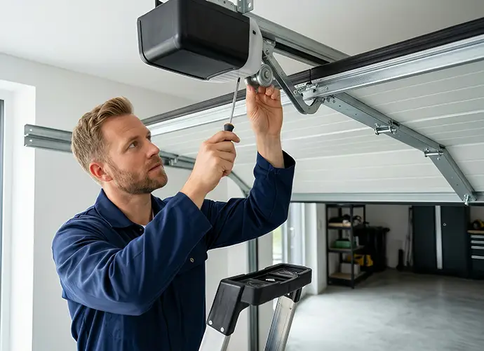 skilled technician working on garage door repair and installation services