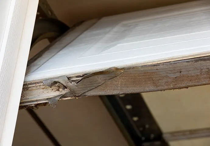 Overhead garage door weather stripping seal torn and broken
